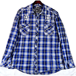 Buckle Black Label Men's Button Up Shirt Athletic Fit Blue Plaid Western XXL